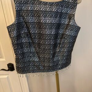 Cachet Black and White Swirl Beaded Blouse